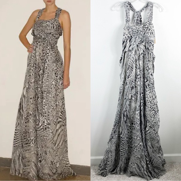 Thakoon Runway Safari Stripe Gathered Braided Gown Two Tone Black Gray